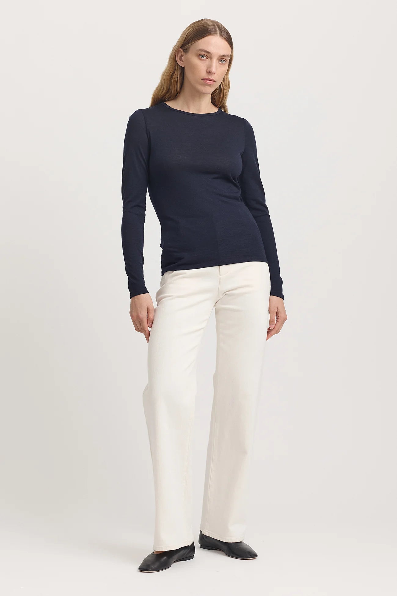 Crew merino tee - French Navy