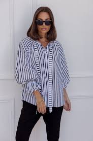 DANILL Blouse Navy Wide Stripe