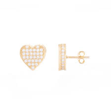 Gold Plated Sterling Love Heart Cubic Zirconia Stud Earrings