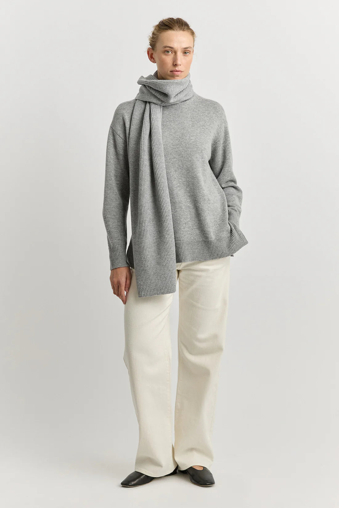 Fine rib scarf - LIght Ash
