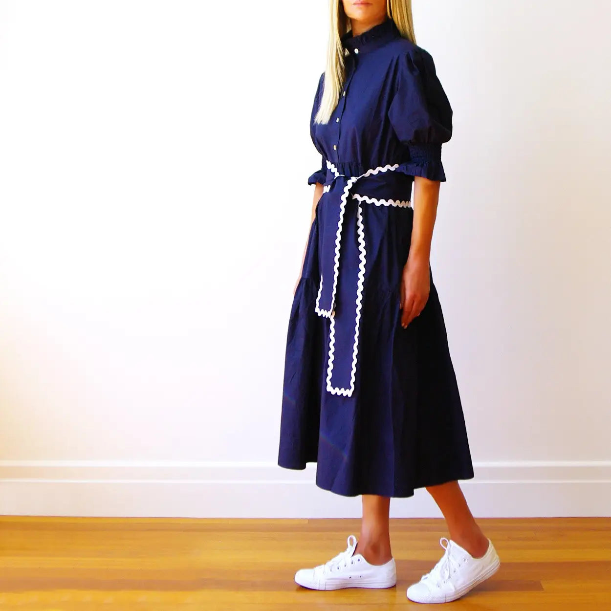 Lottie Navy Blue Cotton Poplin Dress