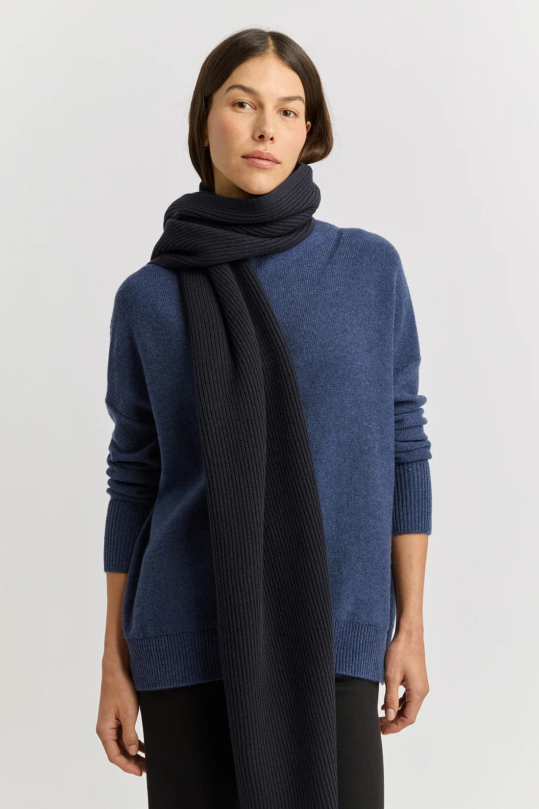 Fine rib scarf - French Navy