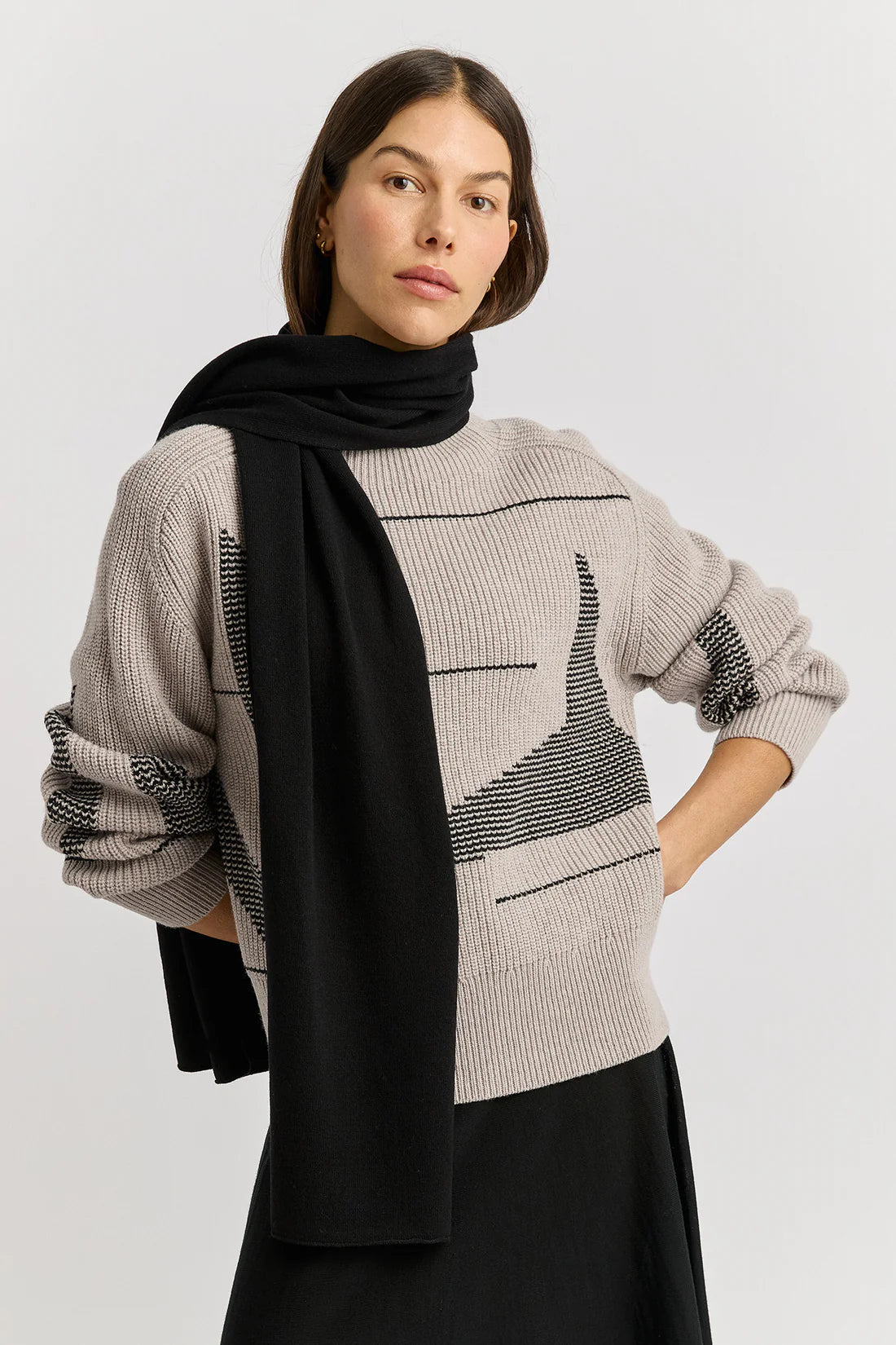 Fine rib scarf - Black