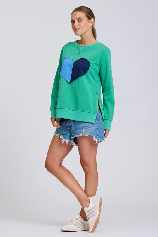Classic Zipside Sweatshirt Heart - Pea Green Combo