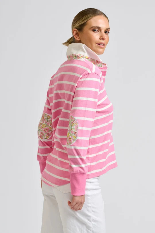 Rugger Rugby Sweatshirt - Pink Stripe/Floral Trim
