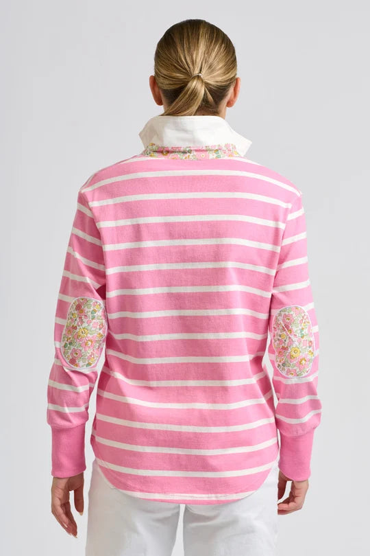 Rugger Rugby Sweatshirt - Pink Stripe/Floral Trim