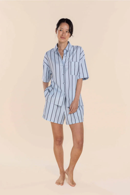 Sasha Striped Boyfriend Short PJ Set - Blue