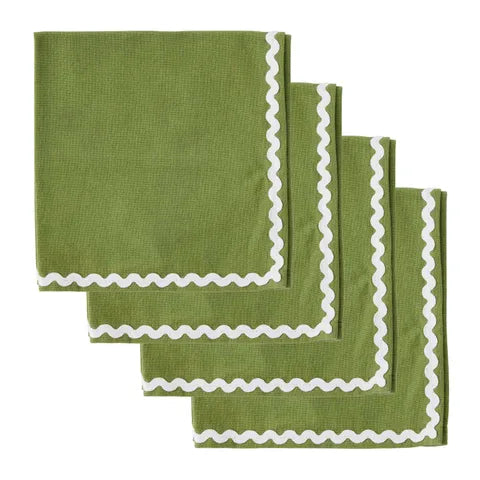 Cotton Napkins 40cm Olive/Ivory - Set of Four