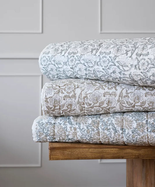 Athena Hand block Blue Coverlet