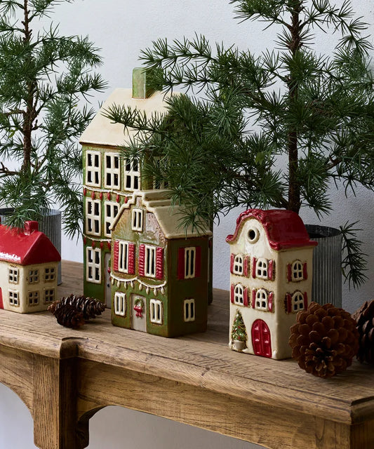 Alsace Tea Light House Christmas Green with  Shutters