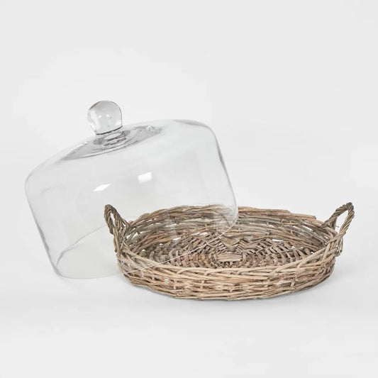 Willow Tray With  Glass Cover