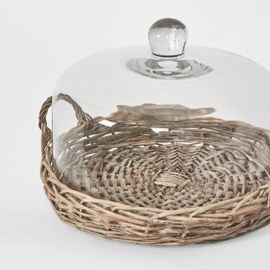 Willow Tray With  Glass Cover