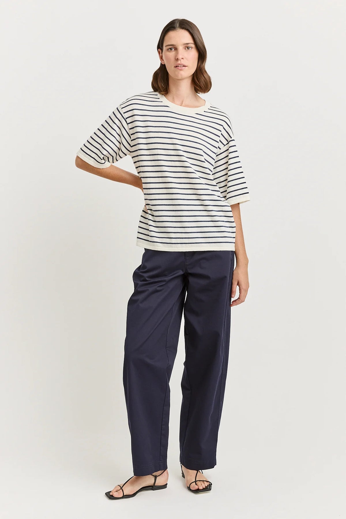 Relaxed stripe knit tee - White