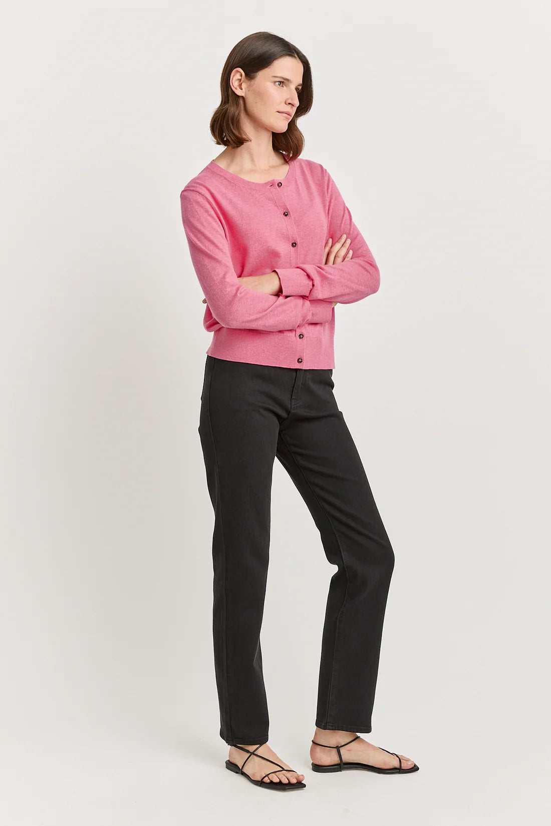 Fine crew cardigan - Flamingo