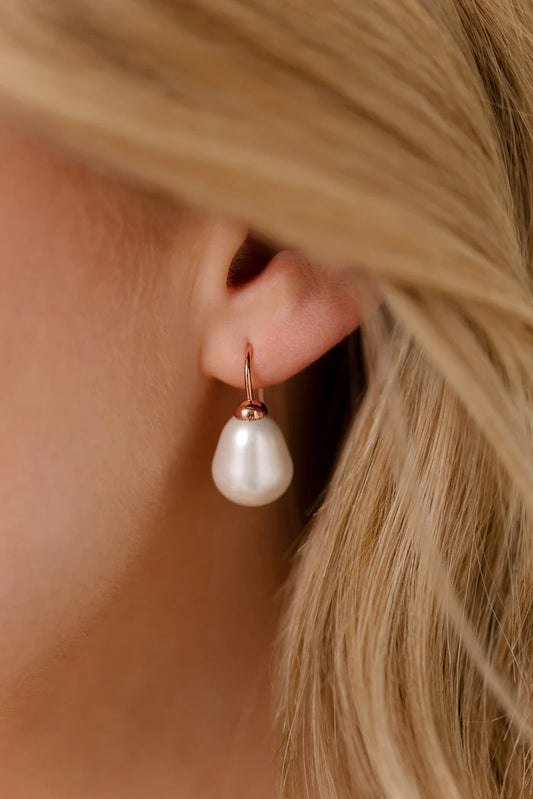 Callie Large Baroque White Pearl & Silver Plate Hook Earrings