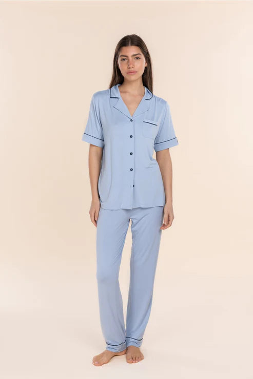Jenna Bamboo Long PJ Set - Blue