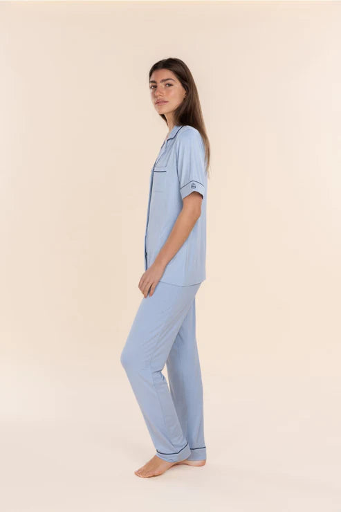 Jenna Bamboo Long PJ Set - Blue