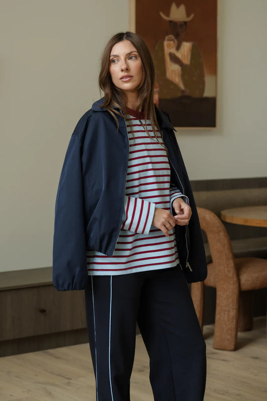 Carter Long Sleeve Tee - Wine Blue Stripe