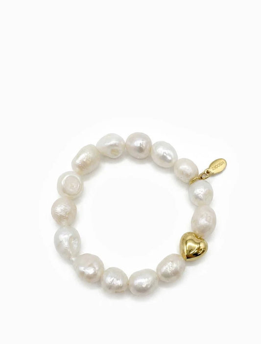 Lucienne Heart and Pearl Bracelet Large Gold