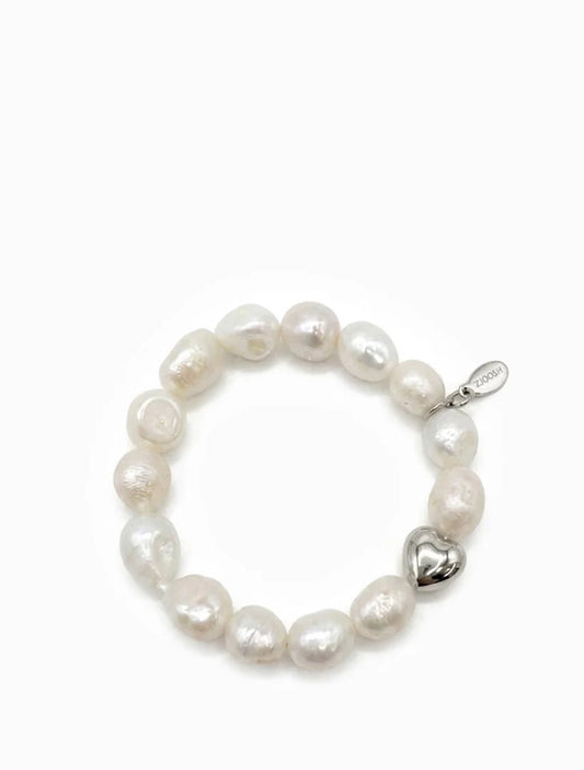 Lucienne Heart and Pearl Bracelet Large Silver