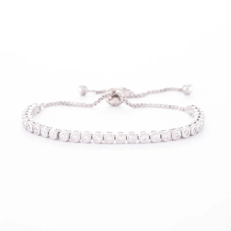 Sterling Silver 2mm Cubic Zirconia Adjustable Bracelet