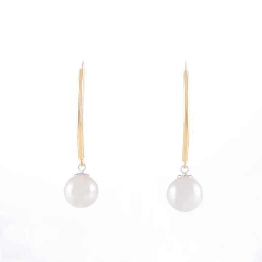 Sterling Silver Gold Pearl long drop earrings
