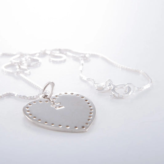 Sterling Silver Flat Heart Box Chain Necklace