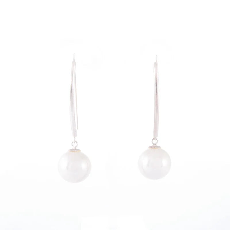 Sterling Silver Long Pearl Drop Earring by Who's Charlie