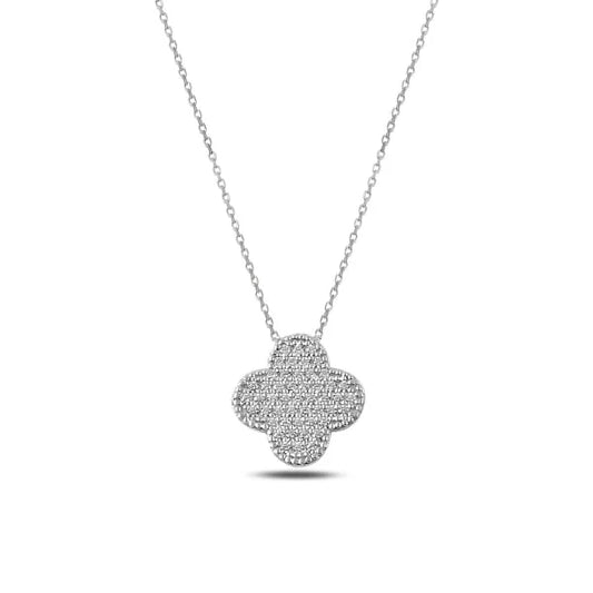 Sterling silver CZ clover necklace