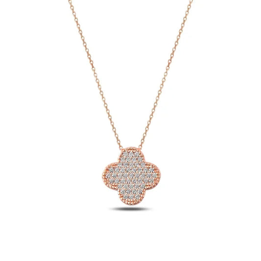 Sterling silver and rose gold CZ clover necklace