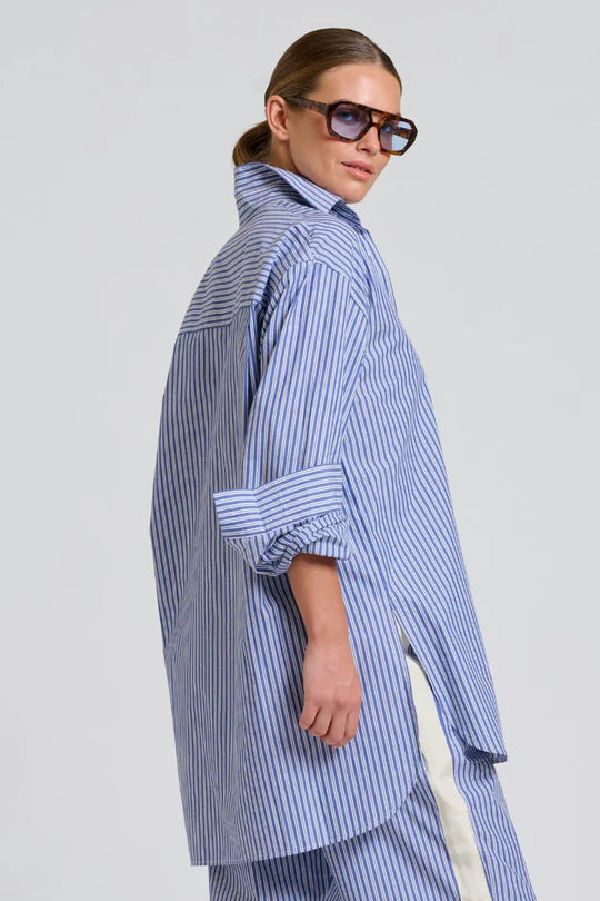 The Boyfriend Trim Oversized Shirt - Navy Stripe