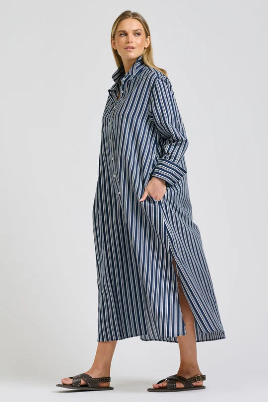 Amelie Longline Shirtdress - Bold Navy Stripe