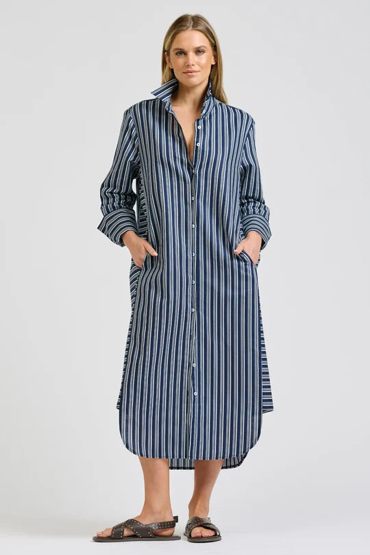 Andrea Shirtdress - Bold Navy Stripe