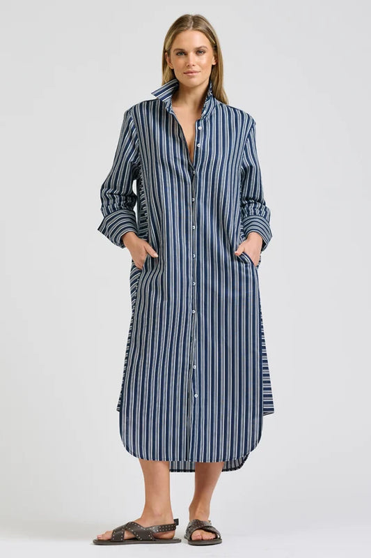 Andrea Shirtdress - Bold Navy Stripe