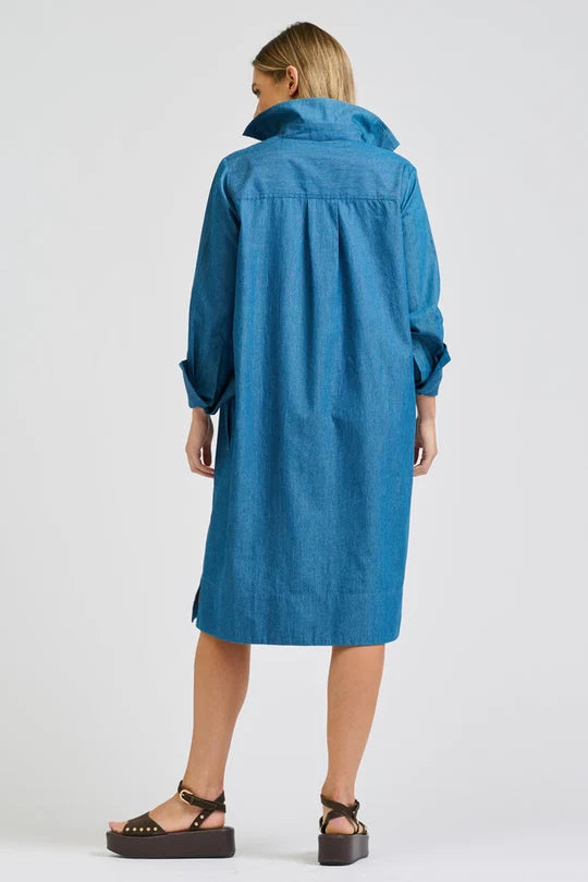 Jane Utility Popover Dress - Washed Denim