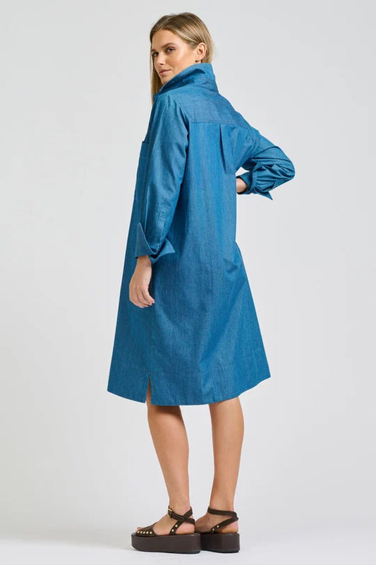 Jane Utility Popover Dress - Washed Denim