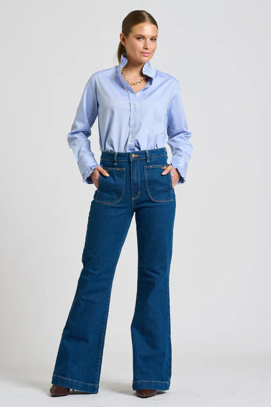The Olivia Classic Cut Shirt Frill - Blue Oxford