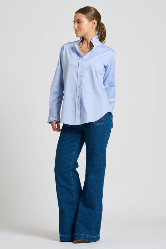 The Olivia Classic Cut Shirt Frill - Blue Oxford