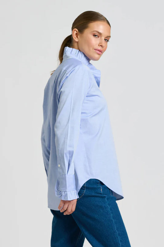 The Olivia Classic Cut Shirt Frill - Blue Oxford