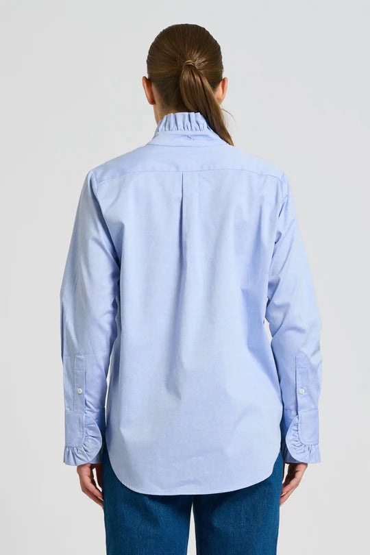 The Olivia Classic Cut Shirt Frill - Blue Oxford