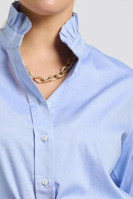 The Olivia Classic Cut Shirt Frill - Blue Oxford