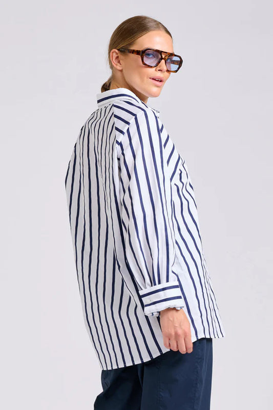 The Gigi Relaxed Shirt - White With Navy Stripe