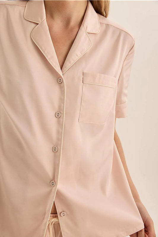 Sonia Satin Short PJ Set - Pink