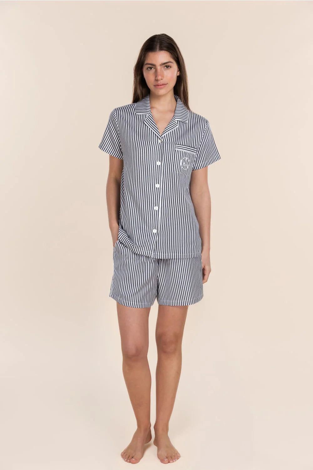 Camilla Cotton Short PJ Set - Navy Stripe