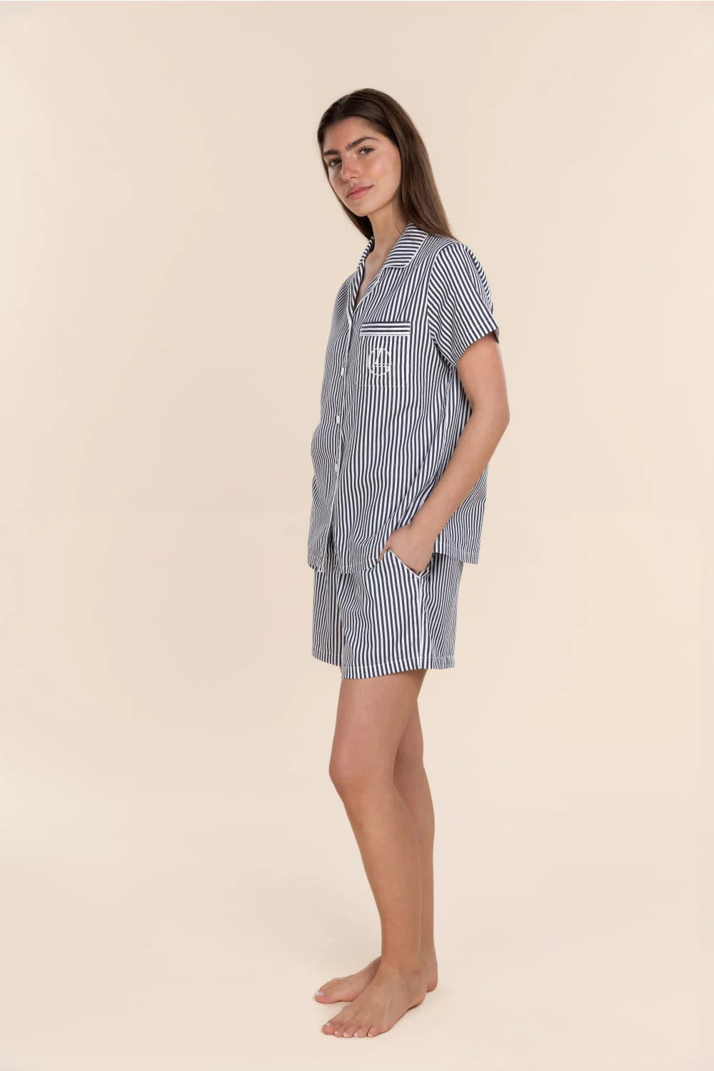 Camilla Cotton Short PJ Set - Navy Stripe