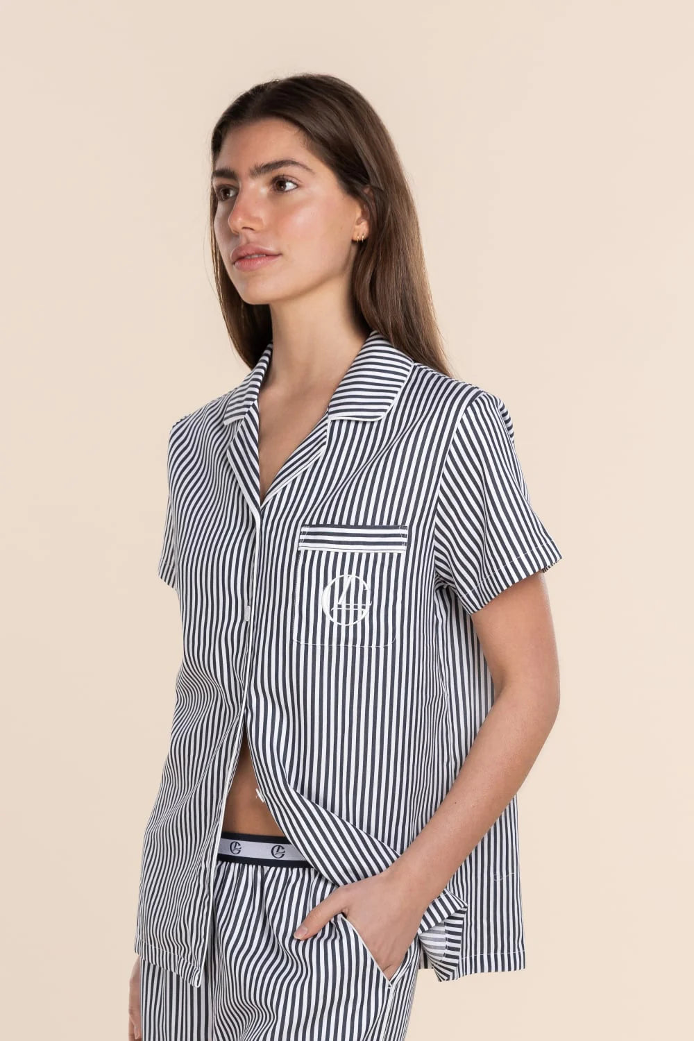 Camilla Cotton Short PJ Set - Navy Stripe