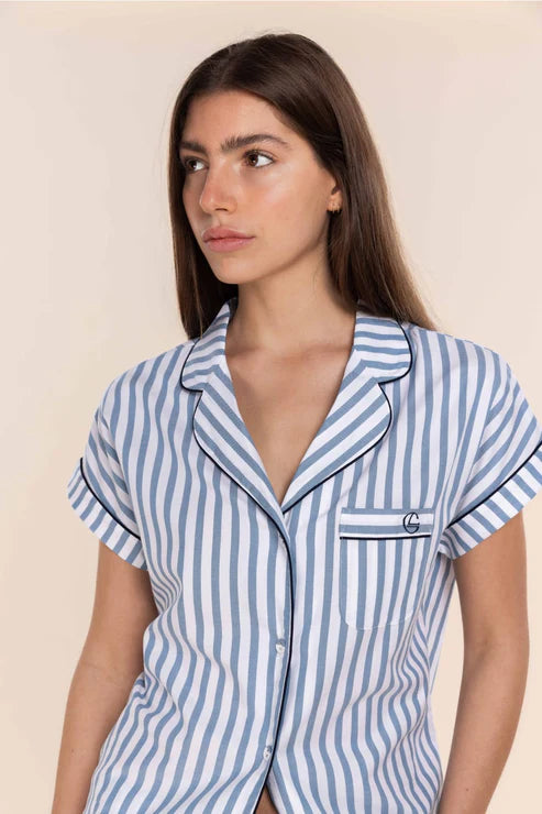 Winona Cotton Sateen - Blue Stripe