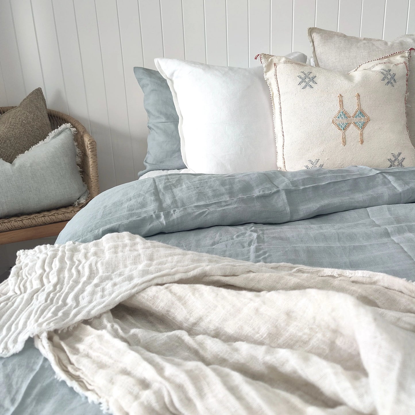 Pure French Linen Quilt Cover Set Duck Egg Blue -  Queen